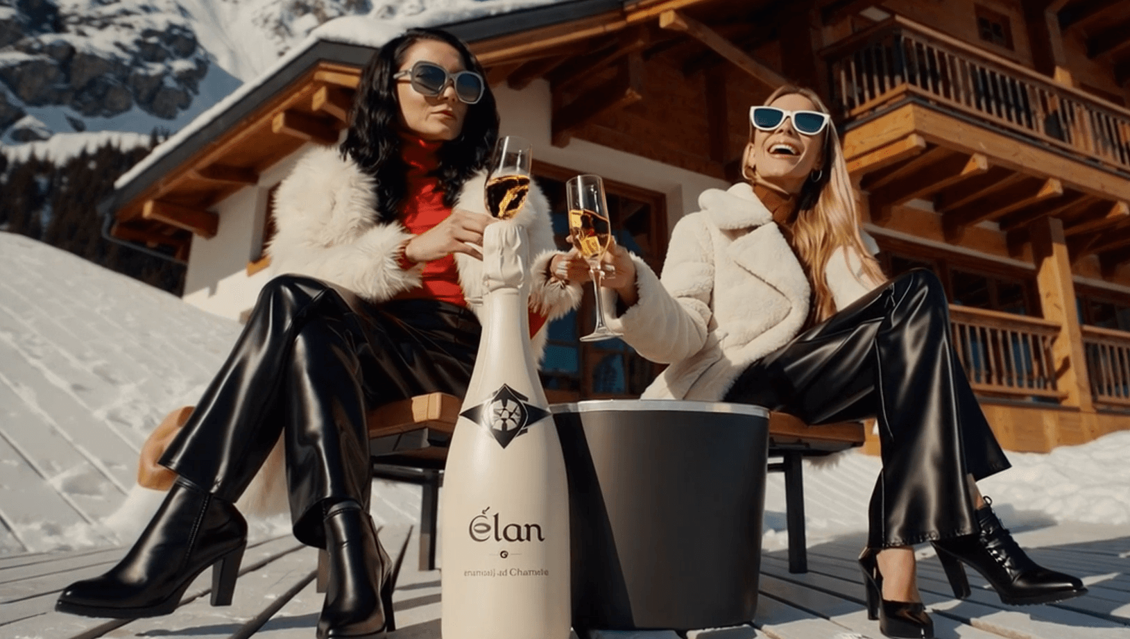 Élan champagne in a luxury winter setting